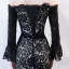 Chic / Beautiful Black Evening Dresses  2018 Trumpet / Mermaid Lace Flower Off-The-Shoulder Backless Long Sleeve Floor-Length / Long Formal Dresses