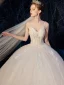 High-end Champagne Wedding Dresses 2019 A-Line / Princess Spaghetti Straps Beading Crystal Lace Flower Sleeveless Backless Royal Train
