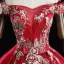 Chic / Beautiful Burgundy Prom Dresses 2019 Ball Gown Off-The-Shoulder Pearl Rhinestone Lace Flower Sleeveless Backless Floor-Length / Long Formal Dresses