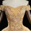 Classic Gold Quinceañera Prom Dresses 2019 Ball Gown Off-The-Shoulder Beading Sequins Lace Flower Sleeveless Backless Floor-Length / Long Formal Dresses