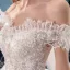 Stilig Champagne Gravid Bröllopsklänningar 2019 Balklänning Av Axeln Beading Pärla Paljetter Appliqués Spets Blomma Korta ärm Halterneck Royal Train