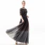 Chic / Belle Noire Argenté Robe De Soirée 2019 Princesse Encolure Dégagée Paillettes Gland 1/2 Manches Longue Robe De Ceremonie