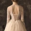 Élégant Champagne Robe De Mariée 2019 Princesse Encolure Dégagée En Dentelle Fleur Manches Longues Dos Nu Chapel Train