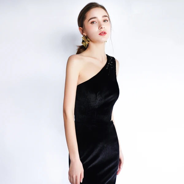 Chic / Beautiful Black Evening Dresses 2019 Trumpet / Mermaid Suede One-Shoulder Sleeveless Backless Floor-Length / Long Formal Dresses