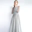 Luxury / Gorgeous Grey Evening Dresses  2019 A-Line / Princess Scoop Neck Handmade  Beading Long Sleeve Tassel Sweep Train Formal Dresses