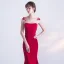 Chic / Belle Bordeaux Robe De Soirée 2018 Trompette / Sirène En Dentelle Appliques Noeud Encolure Dégagée Sans Manches Train De Balayage Robe De Ceremonie
