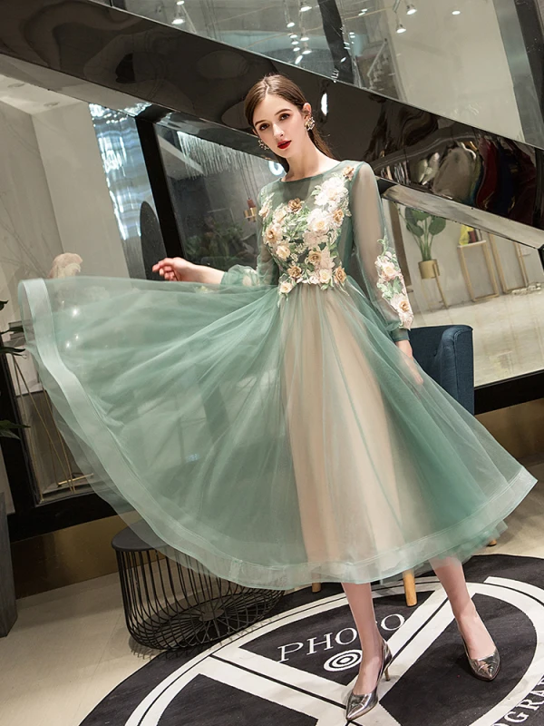 sage green cocktail dress with sleeves Simple A Line V Neck Dark Green Satin Long Prom Dress with High Slit, –  abcprom
