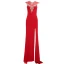 Classy Red Evening Dresses  2019 A-Line / Princess Scoop Neck Rhinestone Lace Flower Cap Sleeves Split Front Floor-Length / Long Formal Dresses