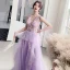 Chic Lavande Robe De Bal 2019 Princesse V-Cou En Dentelle Appliques Sans Manches Dos Nu Train De Balayage Robe De Ceremonie