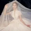 Fabulous Champagne Wedding Dresses 2019 A-Line / Princess High Neck Beading Sequins Lace Flower Short Sleeve Royal Train