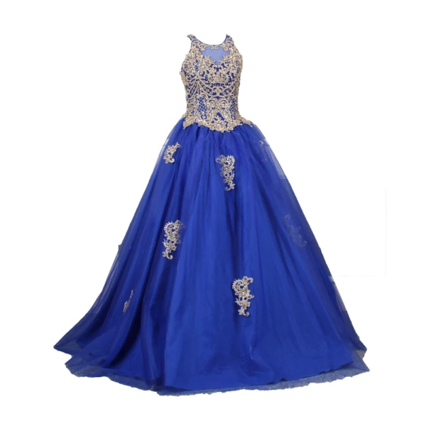 Elegant Royal Blue Prom Dresses 2019 A-Line / Princess Scoop Neck Beading Crystal Sequins Lace Flower Sleeveless Backless Floor-Length / Long Formal Dresses