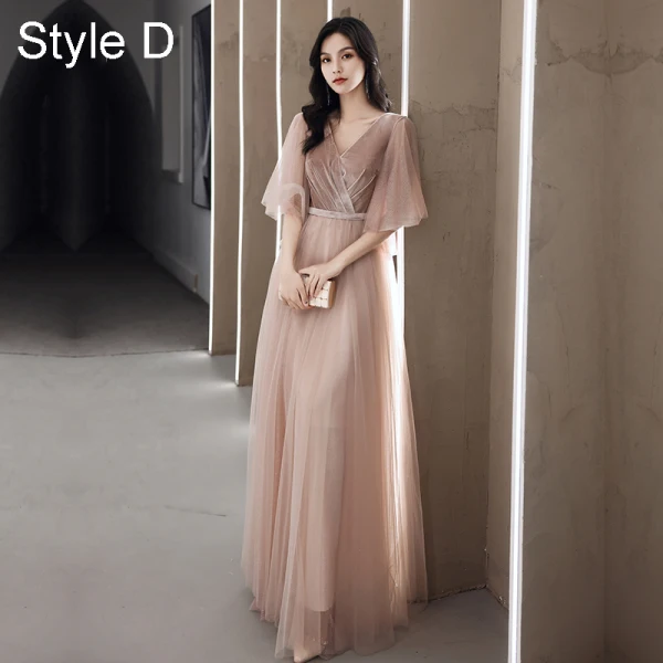 Simple Rougissant Rose Daim Robe Demoiselle D'honneur 2021 Princesse V-Cou Manches Courtes Dos Nu Longue Robe Pour Mariage