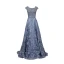 Haut de Gamme Océan Bleu Robe De Soirée 2019 Princesse Encolure Dégagée Fait main Perlage Cristal Faux Diamant En Dentelle Fleur Sans Manches Longue Robe De Ceremonie