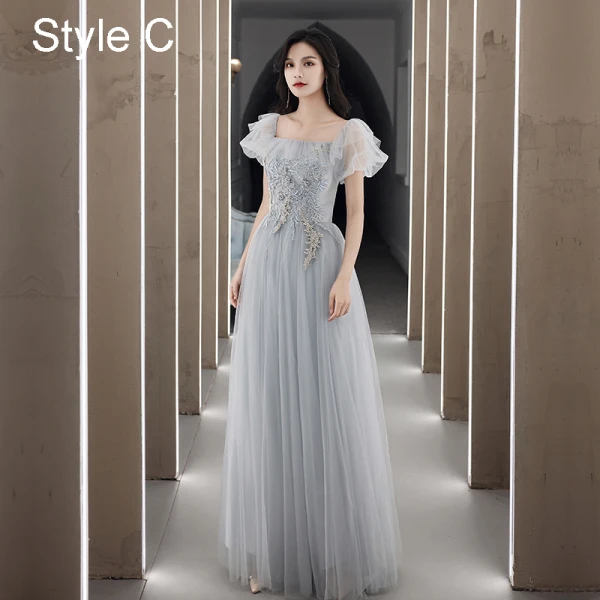 Modest / Simple Grey Bridesmaid Dresses 2021 A-Line / Princess Scoop Neck Beading Pearl Lace Flower Short Sleeve Backless Floor-Length / Long Wedding Party Dresses