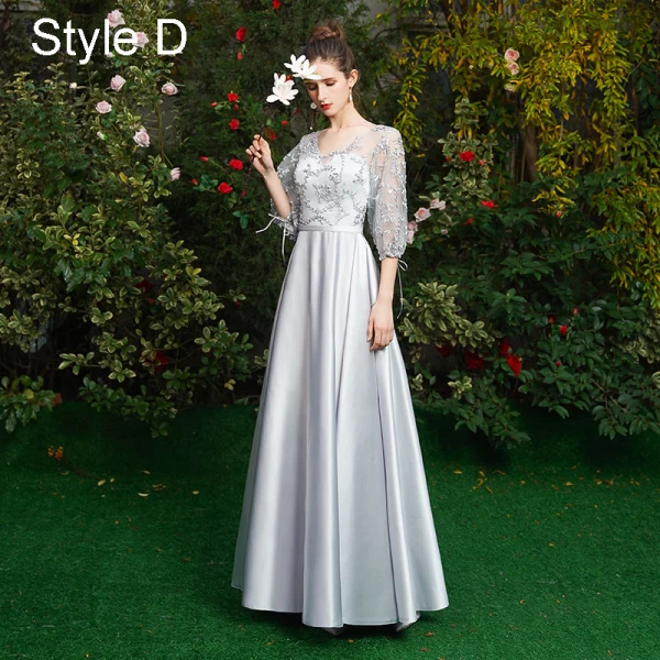 Simple Gris Robe Demoiselle D'honneur 2021 Princesse Encolure Dégagée 1/2 Manches Dos Nu Longue Robe Pour Mariage
