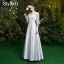 Simple Gris Robe Demoiselle D'honneur 2021 Princesse Encolure Dégagée 1/2 Manches Dos Nu Longue Robe Pour Mariage