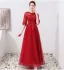 Chic / Beautiful Burgundy Evening Dresses  2019 A-Line / Princess Scoop Neck Appliques Lace Sash 1/2 Sleeves Floor-Length / Long Formal Dresses
