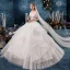Modern / Fashion White Wedding Dresses 2019 Ball Gown Off-The-Shoulder Beading Sequins Lace Flower Short Sleeve Backless Cascading Ruffles Floor-Length / Long