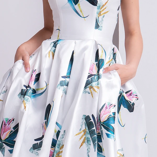 Modern / Fashion Ivory Evening Dresses 2019 A-Line / Princess Off-The-Shoulder Printing Short Sleeve Backless Floor-Length / Long Formal Dresses