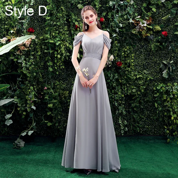 Modest Simple Grey Bridesmaid Dresses 2021 A-Line Princess Off-The-Shoulder Short Sleeve