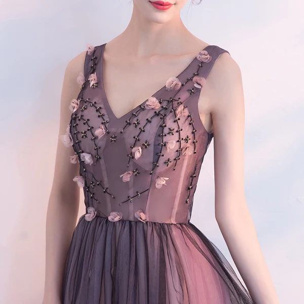 Elegant Black Prom Dresses 2018 A-Line / Princess Beading Appliques V-Neck Backless Sleeveless Floor-Length / Long Formal Dresses