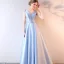 Chic / Beautiful Sky Blue Evening Dresses  2019 A-Line / Princess V-Neck Crystal Lace Flower Sleeveless Bow Floor-Length / Long Formal Dresses