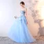Chic / Belle Bleu Ciel Robe De Soirée 2019 Princesse Bustier Perlage Perle Paillettes Appliques En Dentelle Fleur Sans Manches Dos Nu Longue Robe De Ceremonie