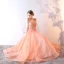 Classy Orange Evening Dresses  2019 A-Line / Princess V-Neck Rhinestone Lace Flower Appliques Sleeveless Backless Floor-Length / Long Formal Dresses