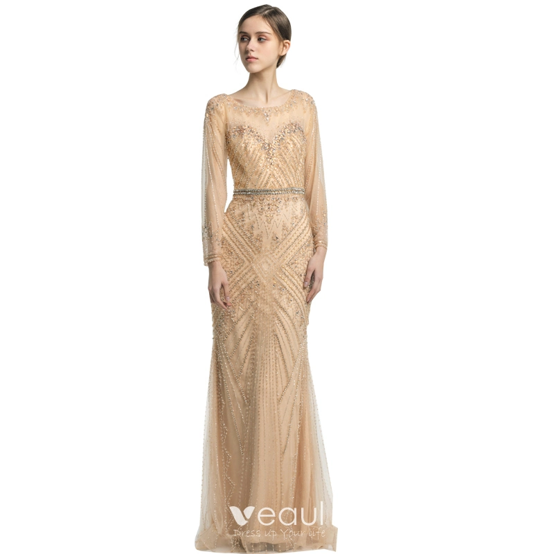 Champagne Sexy Chic Soyeux Doux Satin Sirène Longue Robes Demoiselle D'honneur