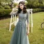 Modest / Simple Mint Green Lace Flower Bridesmaid Dresses 2021 A-Line / Princess Scoop Neck 1/2 Sleeves Backless Floor-Length / Long Wedding Party Dresses
