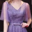 Chic / Beautiful Lilac Evening Dresses  2018 A-Line / Princess Beading Rhinestone Bow V-Neck Backless Short Sleeve Floor-Length / Long Formal Dresses