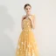 Chic / Belle Jaune de retour Robe De Graduation 2019 Princesse Encolure Carrée En Dentelle Fleur Sans Manches Dos Nu Thé Longueur Robe De Ceremonie