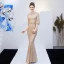 Scintillantes Couleur Unie Champagne Robe De Soirée 2019 Trompette / Sirène Encolure Dégagée Paillettes Ceinture 3/4 Manches Longue Robe De Ceremonie