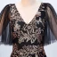 Charming Black Gold Evening Dresses  2019 Trumpet / Mermaid V-Neck Sequins Short Sleeve Backless Floor-Length / Long Formal Dresses