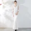 Chic / Beautiful Solid Color Burgundy Evening Dresses  2019 Trumpet / Mermaid V-Neck Beading Tassel 3/4 Sleeve Floor-Length / Long Formal Dresses