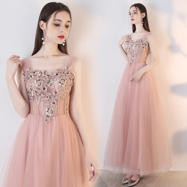 Chic / Beautiful Nude Prom Dresses 2018 A-Line / Princess Lace Appliques Pearl Rhinestone Off-The-Shoulder Backless Sleeveless Ankle Length Formal Dresses