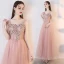 Chic / Beautiful Nude Prom Dresses 2018 A-Line / Princess Lace Appliques Pearl Rhinestone Off-The-Shoulder Backless Sleeveless Ankle Length Formal Dresses