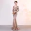 Charmant Doré Robe De Soirée 2019 Trompette / Sirène V-Cou Paillettes 3/4 Manches Dos Nu Fendue devant Longue Robe De Ceremonie