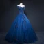 Vintage / Retro Navy Blue Prom Dresses 2019 A-Line / Princess Off-The-Shoulder Beading Crystal Lace Flower Sleeveless Backless Floor-Length / Long Formal Dresses