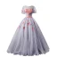 Elegant Grey Prom Dresses 2019 A-Line / Princess Scoop Neck Appliques Pearl Short Sleeve Backless Floor-Length / Long Formal Dresses