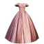 Elegant Candy Pink Prom Dresses 2019 Ball Gown Off-The-Shoulder Beading Appliques Lace Flower Sequins Short Sleeve Backless Floor-Length / Long Formal Dresses