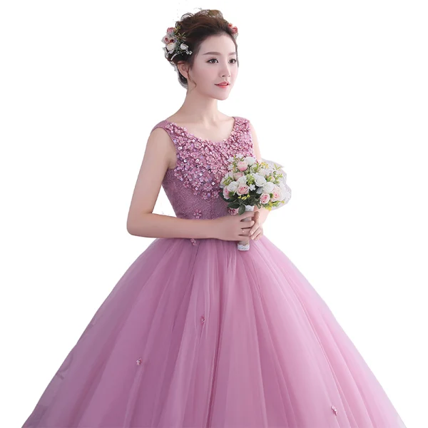 Chic / Beautiful Blushing Pink Prom Dresses 2019 A-Line / Princess Scoop Neck Beading Lace Flower Appliques Sleeveless Backless Floor-Length / Long Formal Dresses