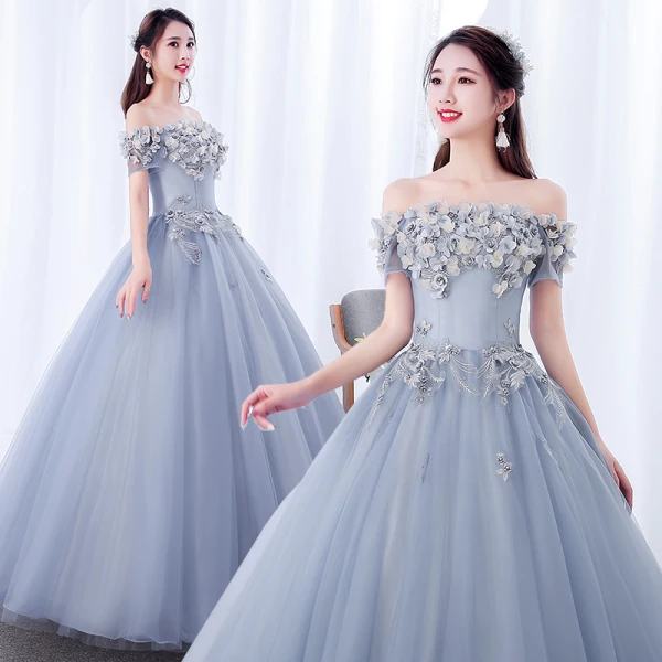 Elegant Candy Pink Prom Dresses 2019 Ball Gown Off-The-Shoulder Pearl Lace Flower Appliques Short Sleeve Backless Floor-Length / Long Formal Dresses