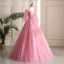 Chic / Belle Rose Bonbon Robe De Bal 2019 Princesse Encolure Dégagée Cristal Perle En Dentelle Fleur 3/4 Manches Longue Robe De Ceremonie