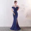 Chic / Belle Couleur Unie Ivoire Robe De Soirée 2019 Trompette / Sirène Bretelles Spaghetti Perlage Gland Sans Manches Dos Nu Fendue devant Longue Robe De Ceremonie