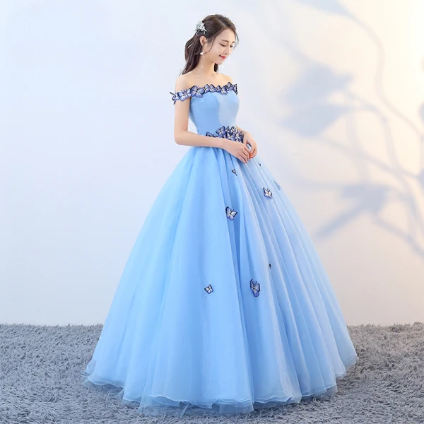 Chic / Beautiful Pool Blue Prom Dresses 2019 A-Line / Princess Off-The-Shoulder Lace Butterfly Sleeveless Backless Floor-Length / Long Formal Dresses