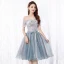 Chic / Beautiful Silver Cocktail Dresses 2019 A-Line / Princess Off-The-Shoulder Bow Pearl Lace Flower Short Sleeve Backless Short Formal Dresses