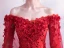 Affordable Red Wedding Dresses 2019 A-Line / Princess Off-The-Shoulder Beading Sequins Appliques Lace Flower Short Sleeve Backless Watteau Train