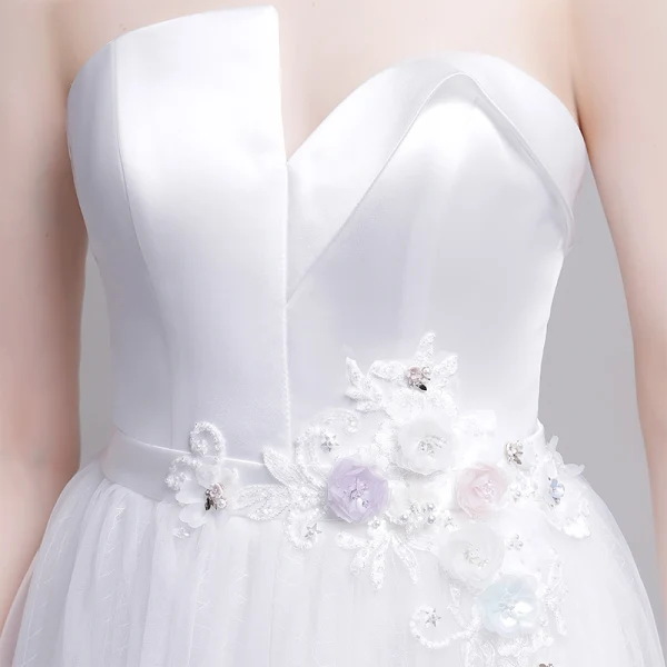 Simple Blanche Robe De Mariée 2019 Princesse Bustier En Dentelle Perle Fleur Sans Manches Dos Nu Train De Balayage