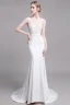 Chic / Beautiful White Wedding Dresses 2019 Trumpet / Mermaid V-Neck Lace Flower Sleeveless Backless Sweep Train